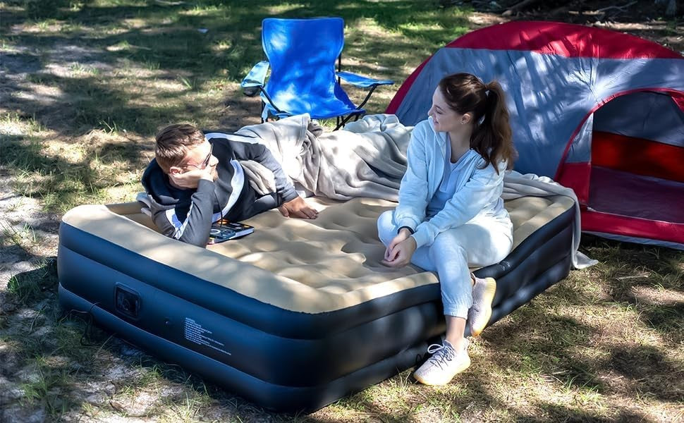 Double Air Bed High Raised with Built-In Electric Pump Waterproof Mattress