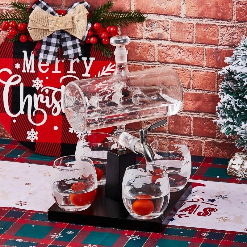 Luxury Globe Whiskey Decanter Set w/ Tap & 4 Glasses Bar Gift Home Party