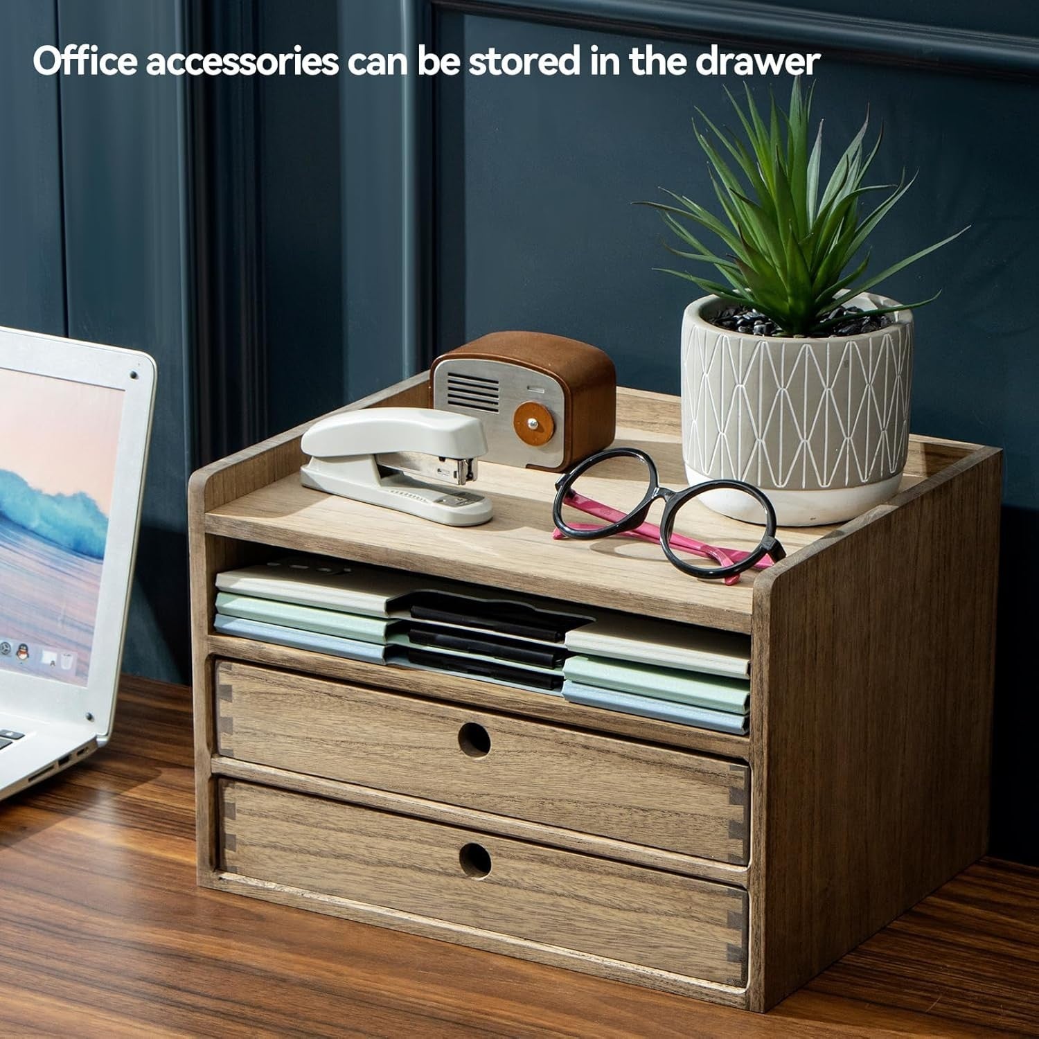 Wood Desktop Organizer with Drawers & Shelves | Home Office Storage Box