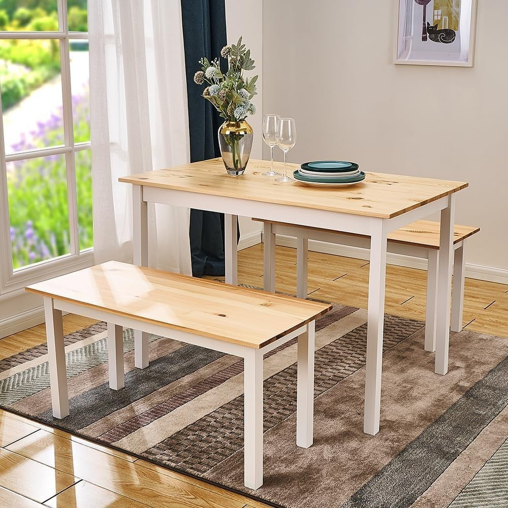 Solid Pine Dining Table & Bench Set | Durable Kitchen Furniture, Classic