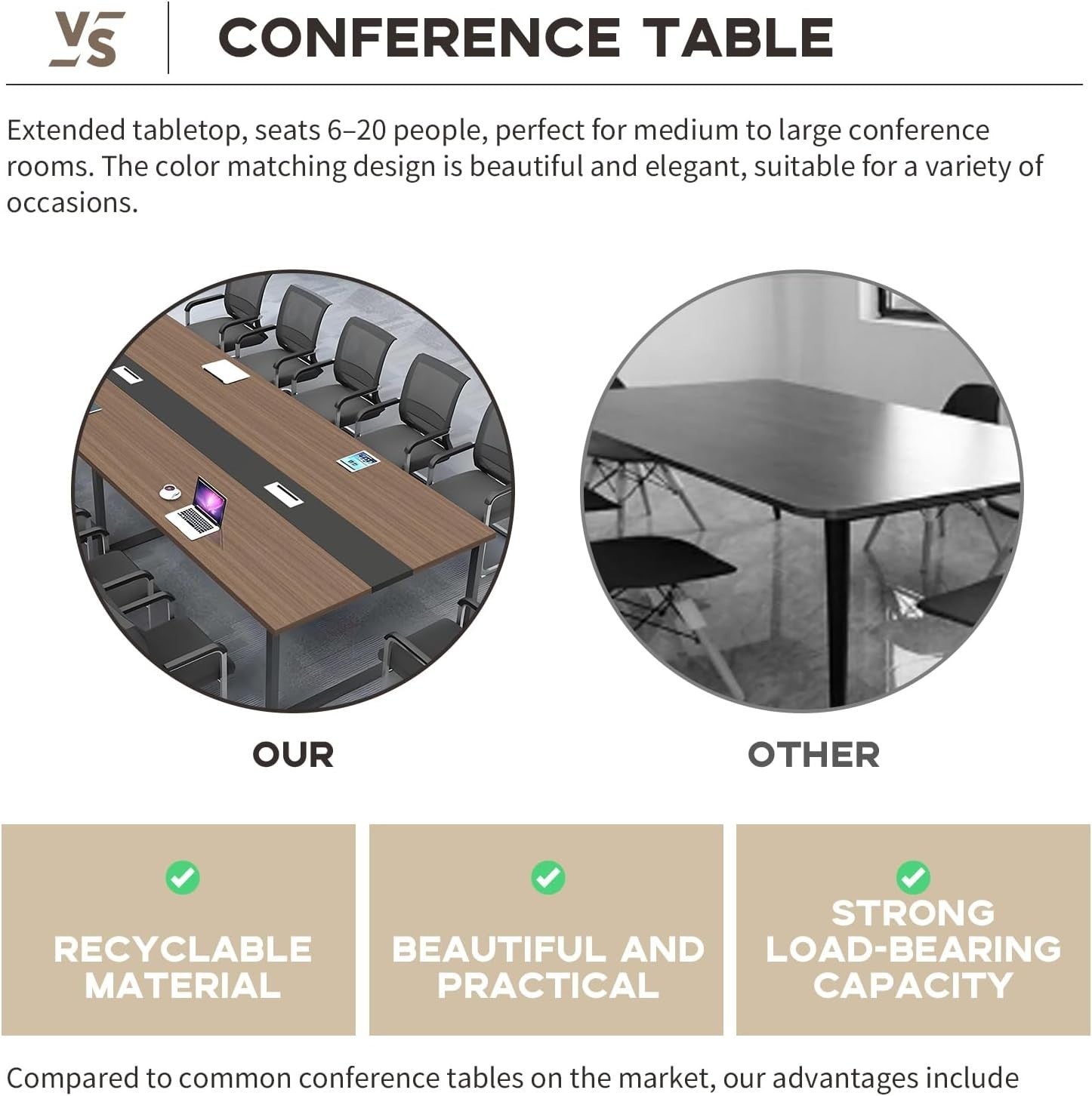 Gray Oak + White Conference Table 240cm w/ Metal Frame & Durable Top