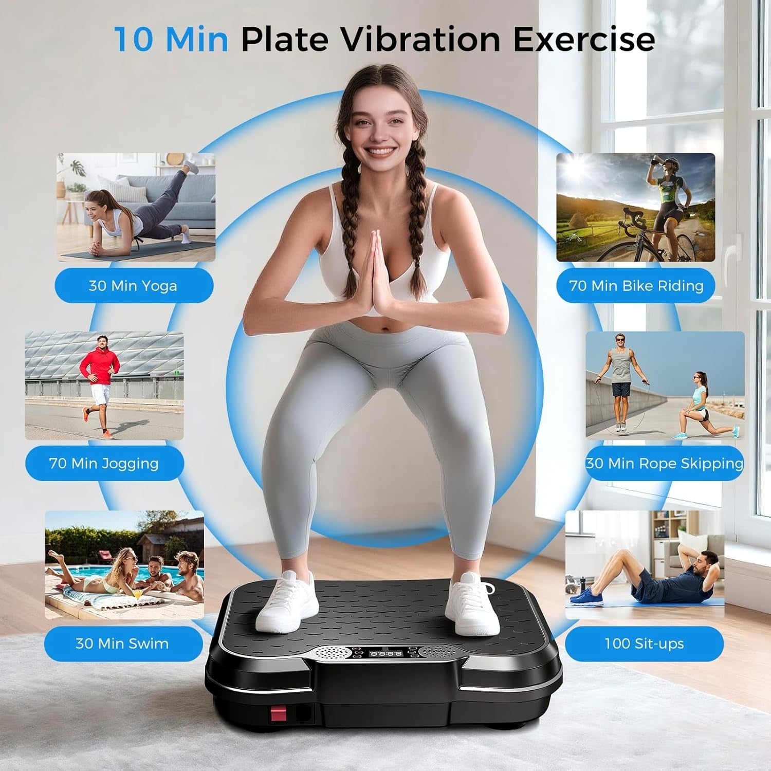 Black Vibration Plate Exercise Machine 400lb Lymphatic Drainage 250 Speeds