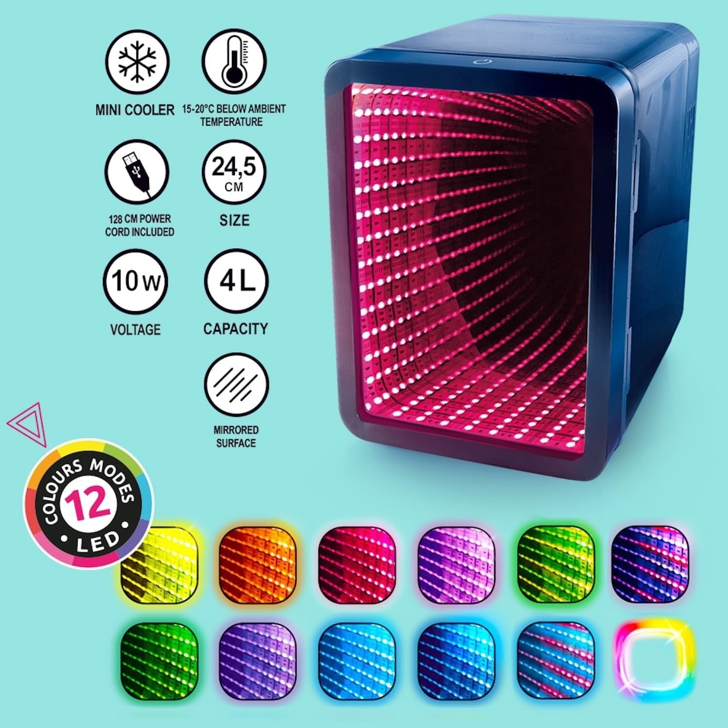 Portable 4L Mini Fridge Cooler Infinity LED Mirror Dark Blue