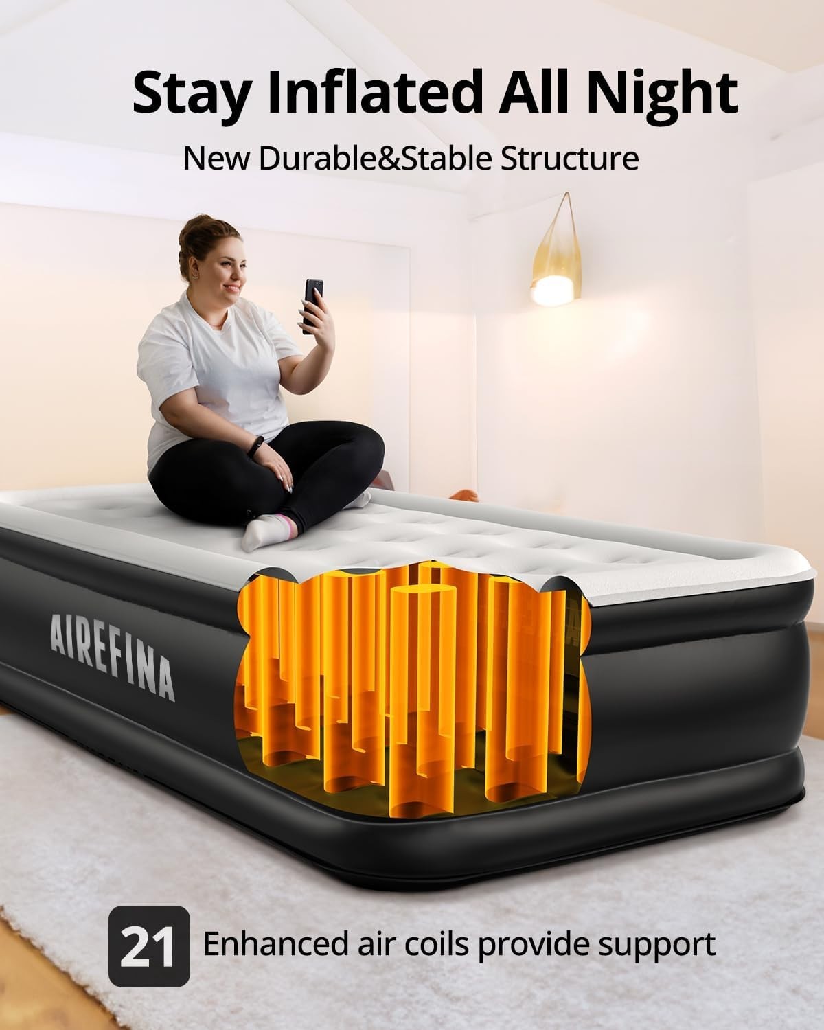 Single Airbed with Built-In Pump – Fast Inflate, Portable, Camping & Guest