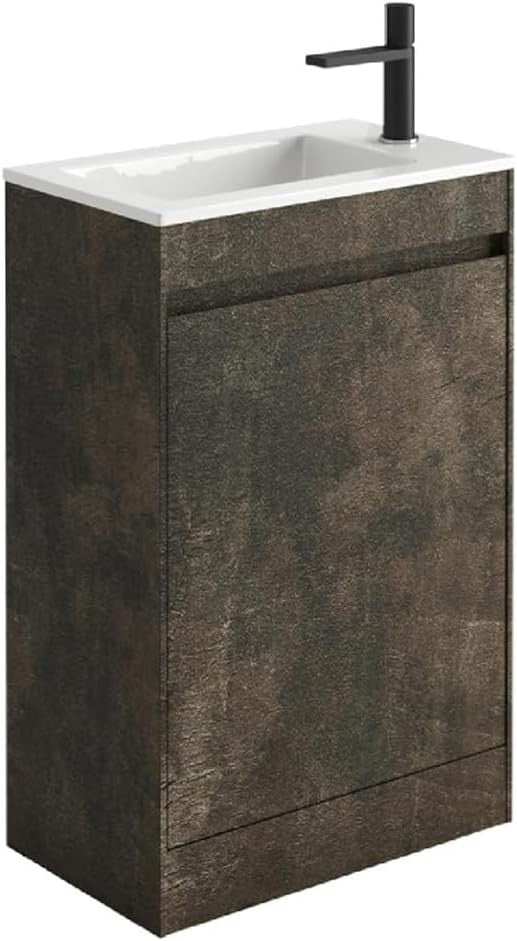 550mm Brown Wood Floor Standing Vanity Unit with Polymarble Basin & Soft Close