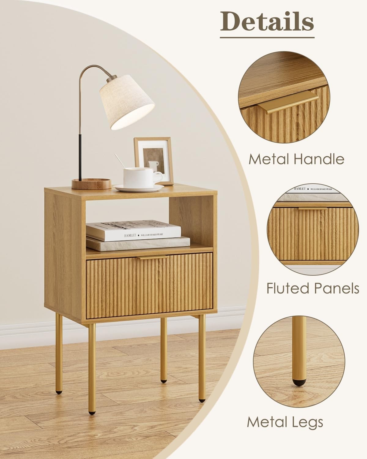 Oak Bedside Table with Drawer & Open Shelf | Modern Wooden Nightstand