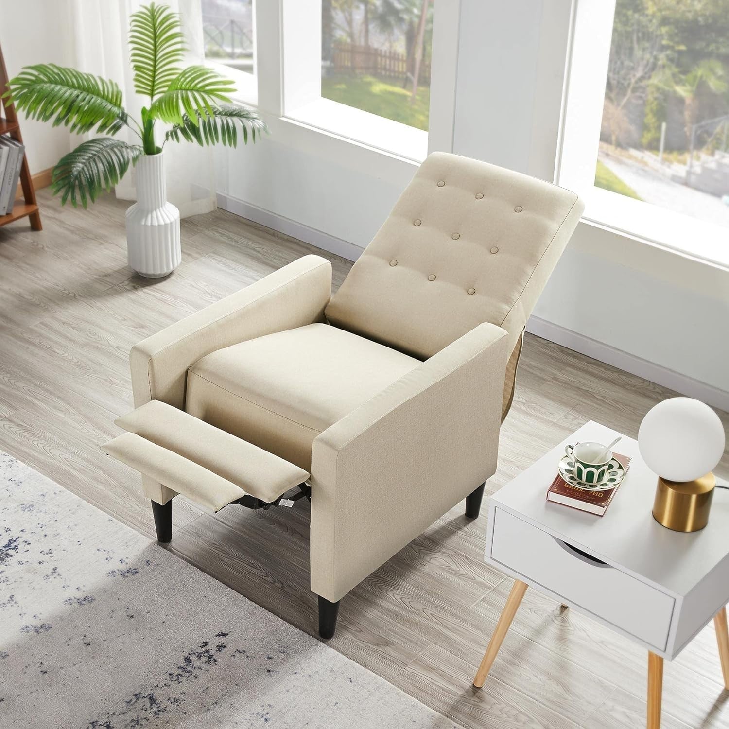 Biege Recliner Chair Sofa Adjustable Footrest Padded Seat Living Room