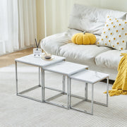 Set of 3 Nesting Coffee Side Tables White Marble End Storage Space Saver