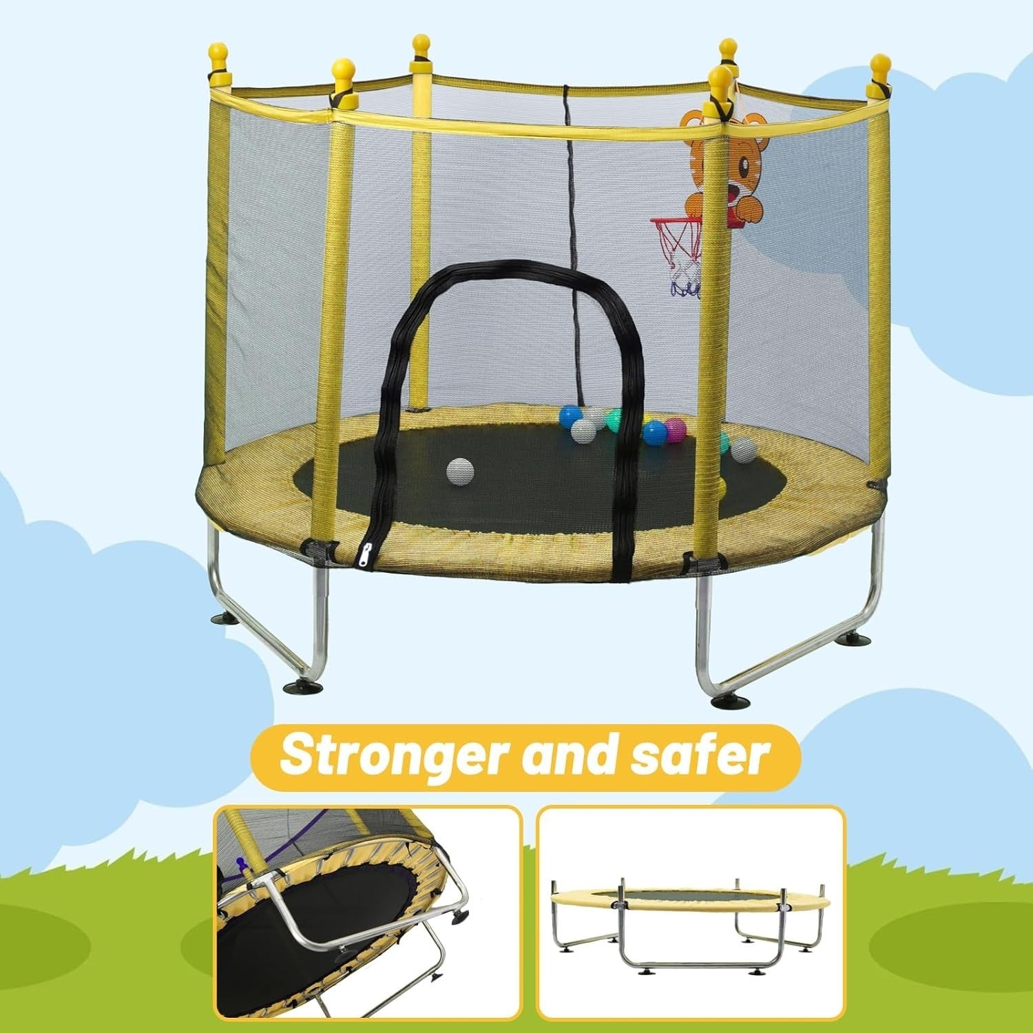 55in Kids Trampoline Safety Net Basketball Hoop Indoor Outdoor
