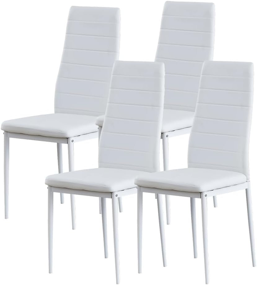 Luxury Dining Set 120cm Grey Marble Table + 4 White Leather Chairs