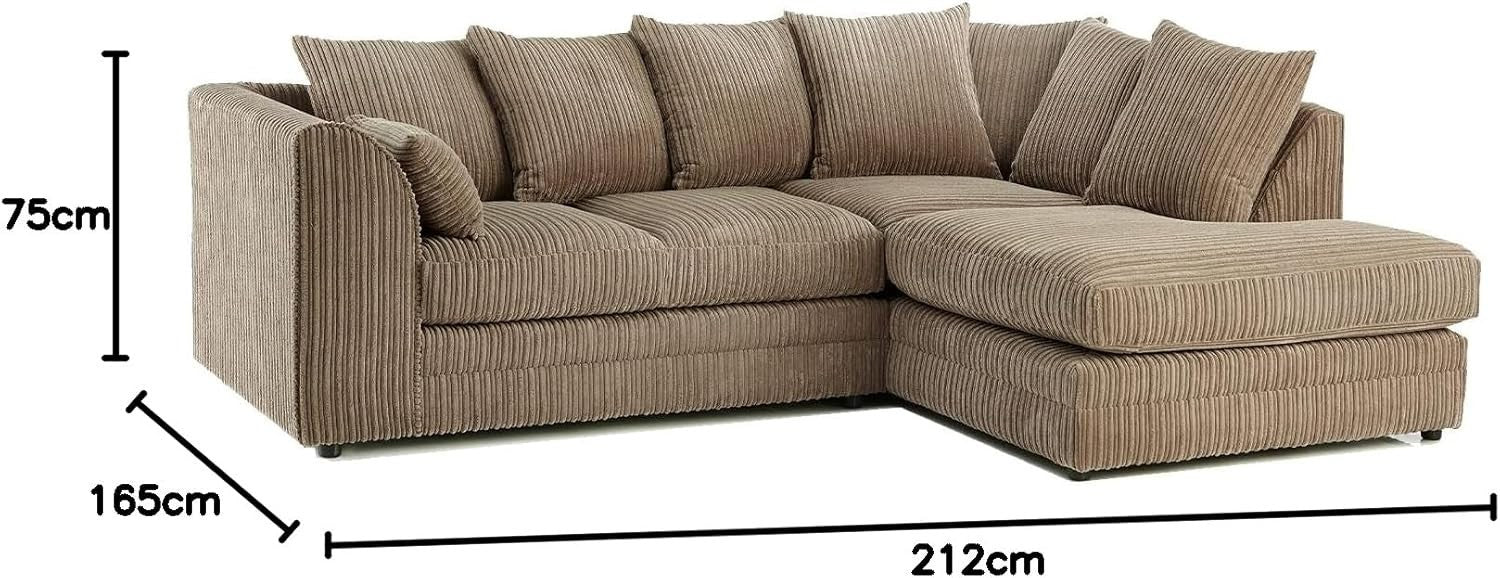 Right Hand Corner Sofa 3-4 Seater Coffee Cord | UK Made | Soft Deep Cushions