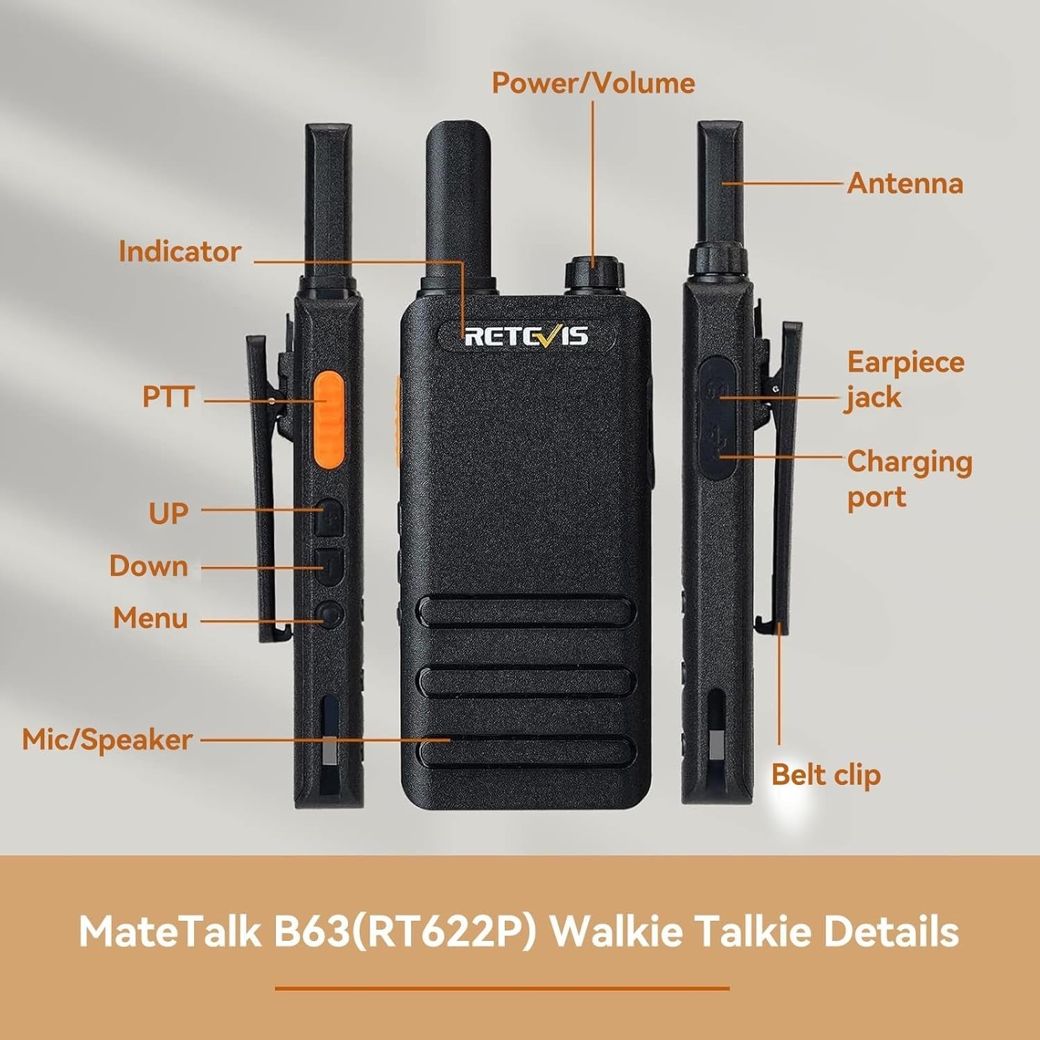Retevis RT622P Walkie Talkies 2 Pack PMR446 Rechargeable USB-C VOX
