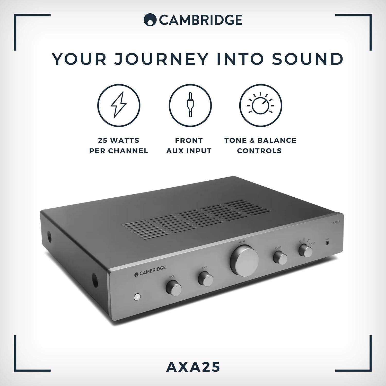 Integrated Stereo Amplifier 25W HiFi Tone Control 4 Input Compact AXA25