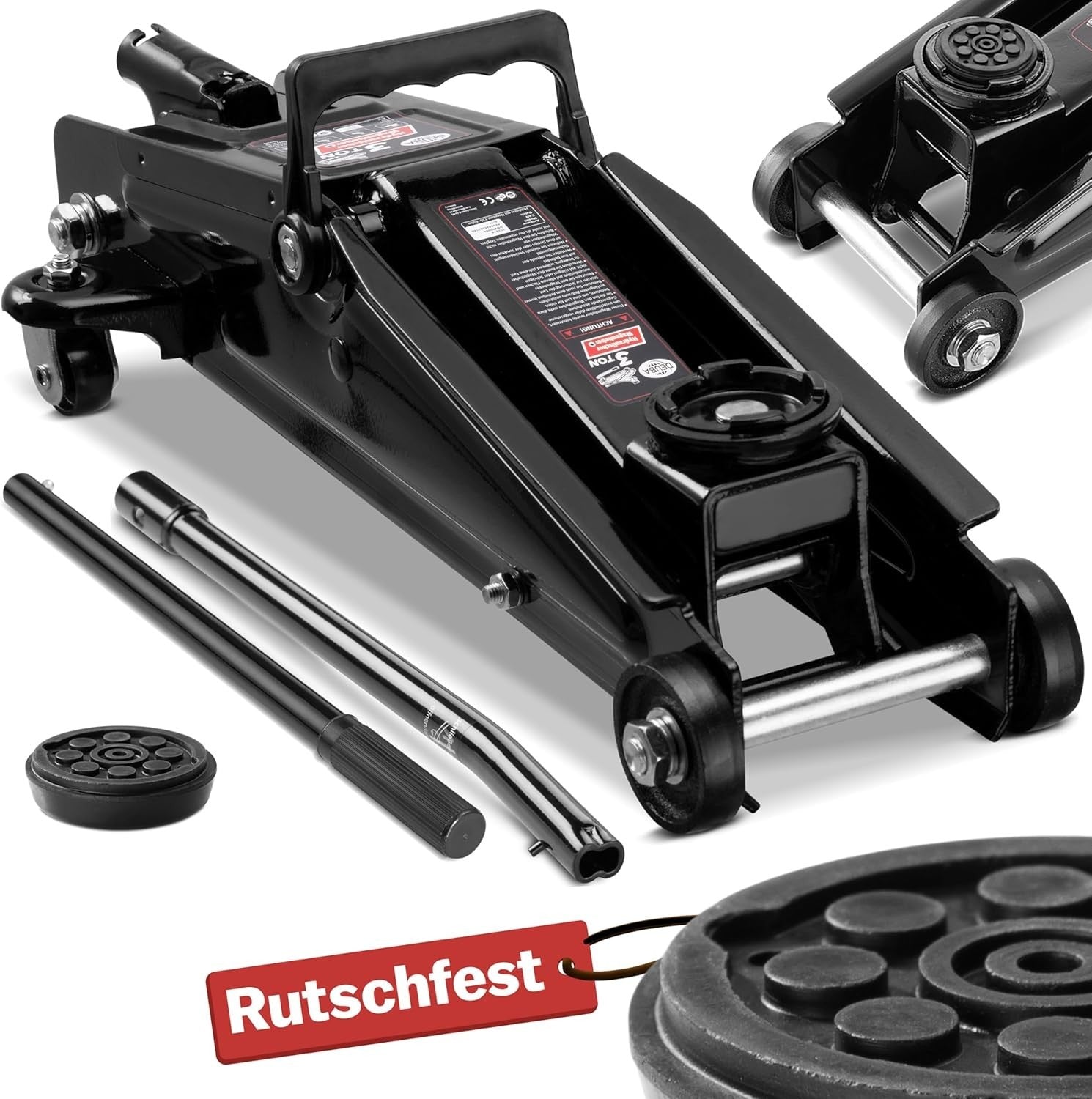 3 Ton Hydraulic Trolley Jack 135–400mm Heavy Duty Car Lift Rubber Pad Black