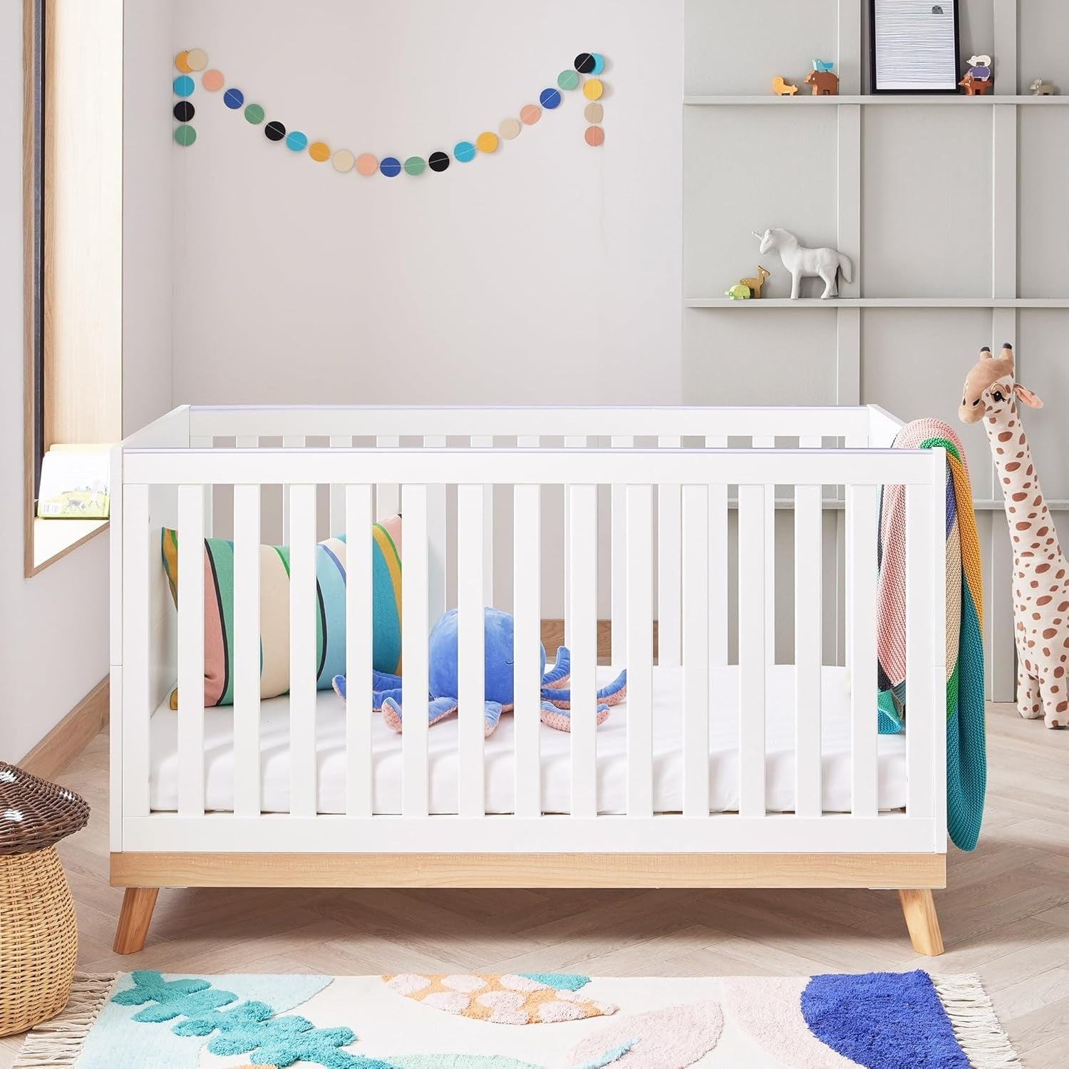 Convertible White Baby Cot Bed 3 Height Adjustable Toddler Bed 145x76x89 cm
