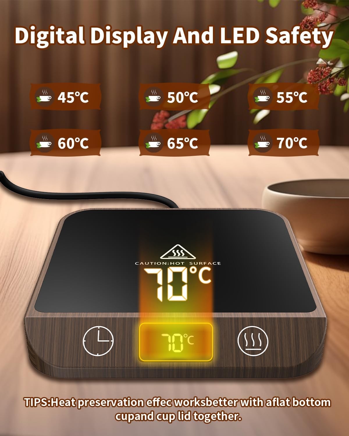 Coffee Mug Warmer 6 Temp LED Display Auto Shut Off Desk Heater Pad