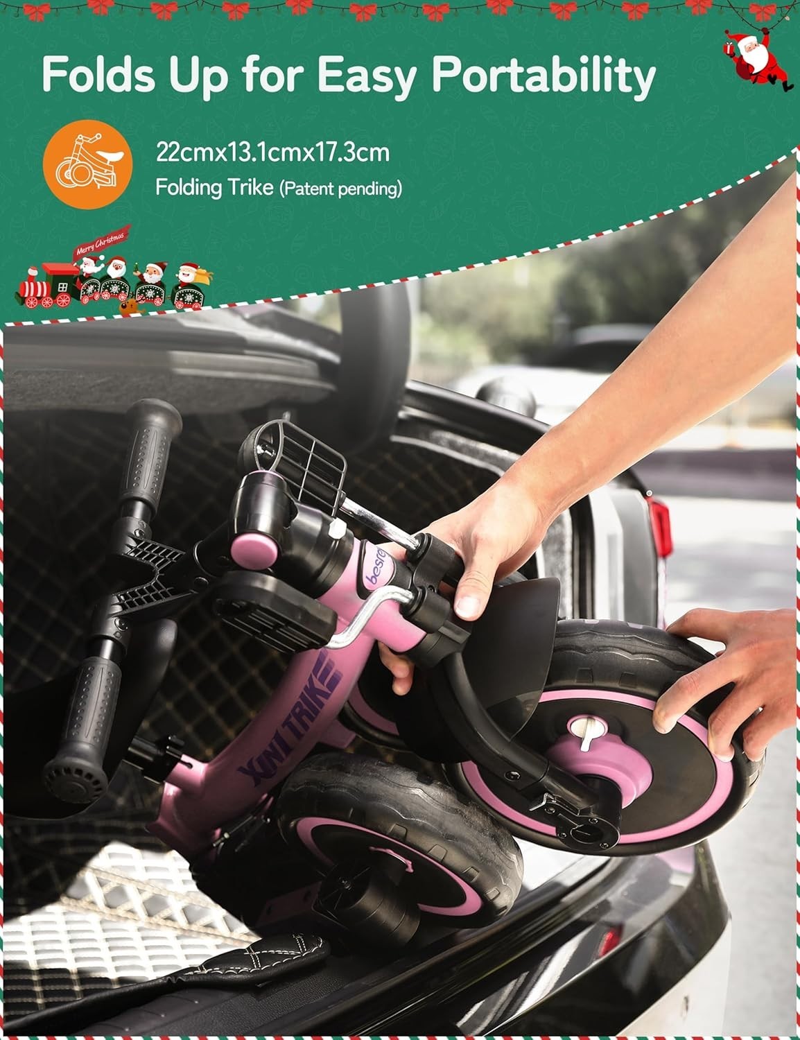 5 In 1 Toddler Tricycle Push Handle Foldable Balance Bike Pink 1-5Y