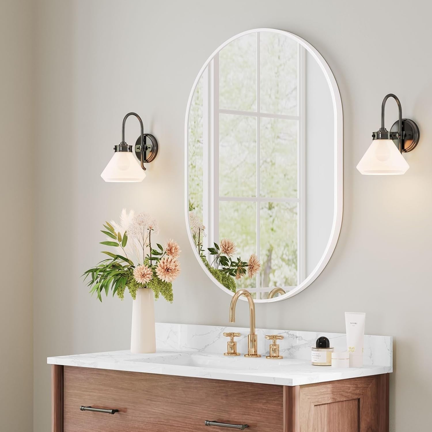 Oval Wall Mirror 50x70cm Modern Hanging Mirror for Bathroom, Hallway