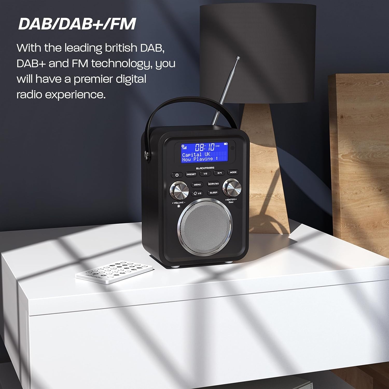 Carbon Black Portable DAB DAB+ FM Digital Radio Bluetooth Rechargeable Alarm