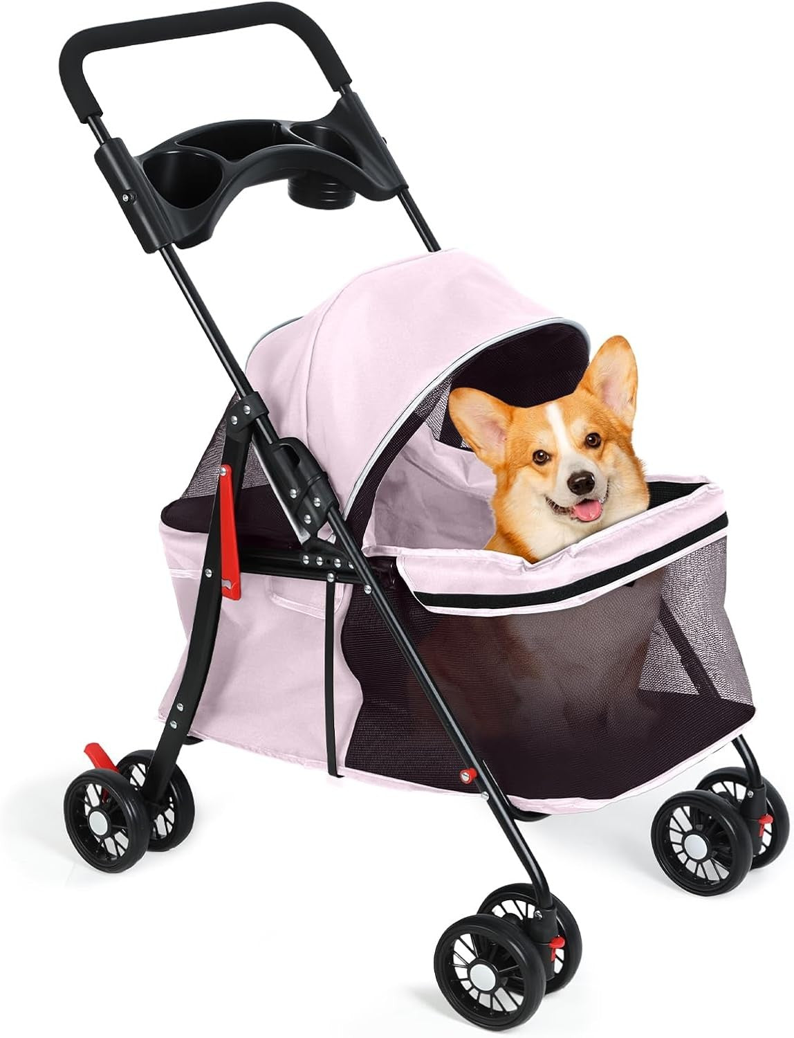 Pet Stroller Dogs & Cats 4 Wheel Foldable Travel Pram Brake Mesh
