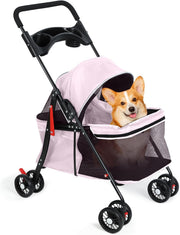 Pet Stroller Dogs & Cats 4 Wheel Foldable Travel Pram Brake Mesh