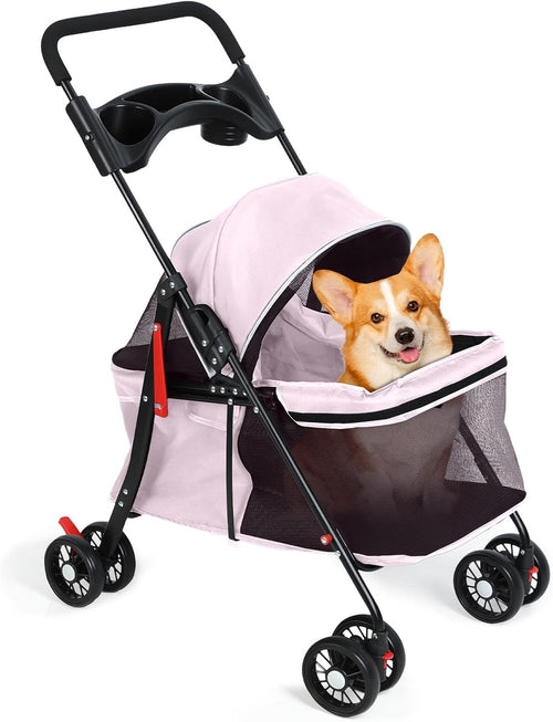 Pet Stroller Dogs & Cats 4 Wheel Foldable Travel Pram Brake Mesh