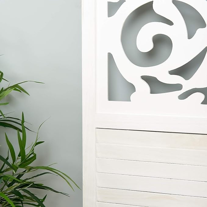 White Wooden Room Divider 3 Panel Folding Screen – Shabby Chic Privacy Partition