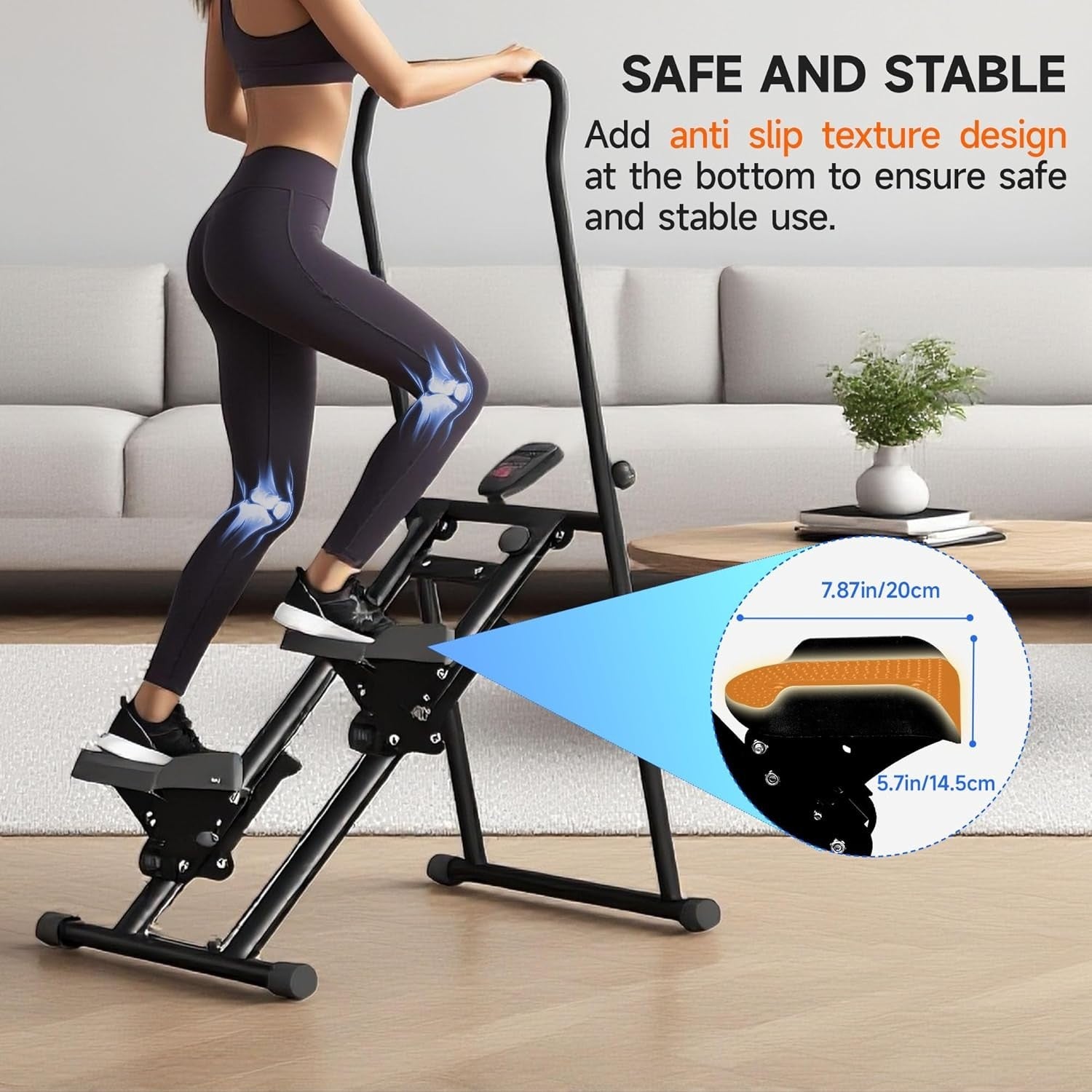 Foldable Vertical Climber Stepper w/ LCD Monitor, Adjustable Height & 150kg