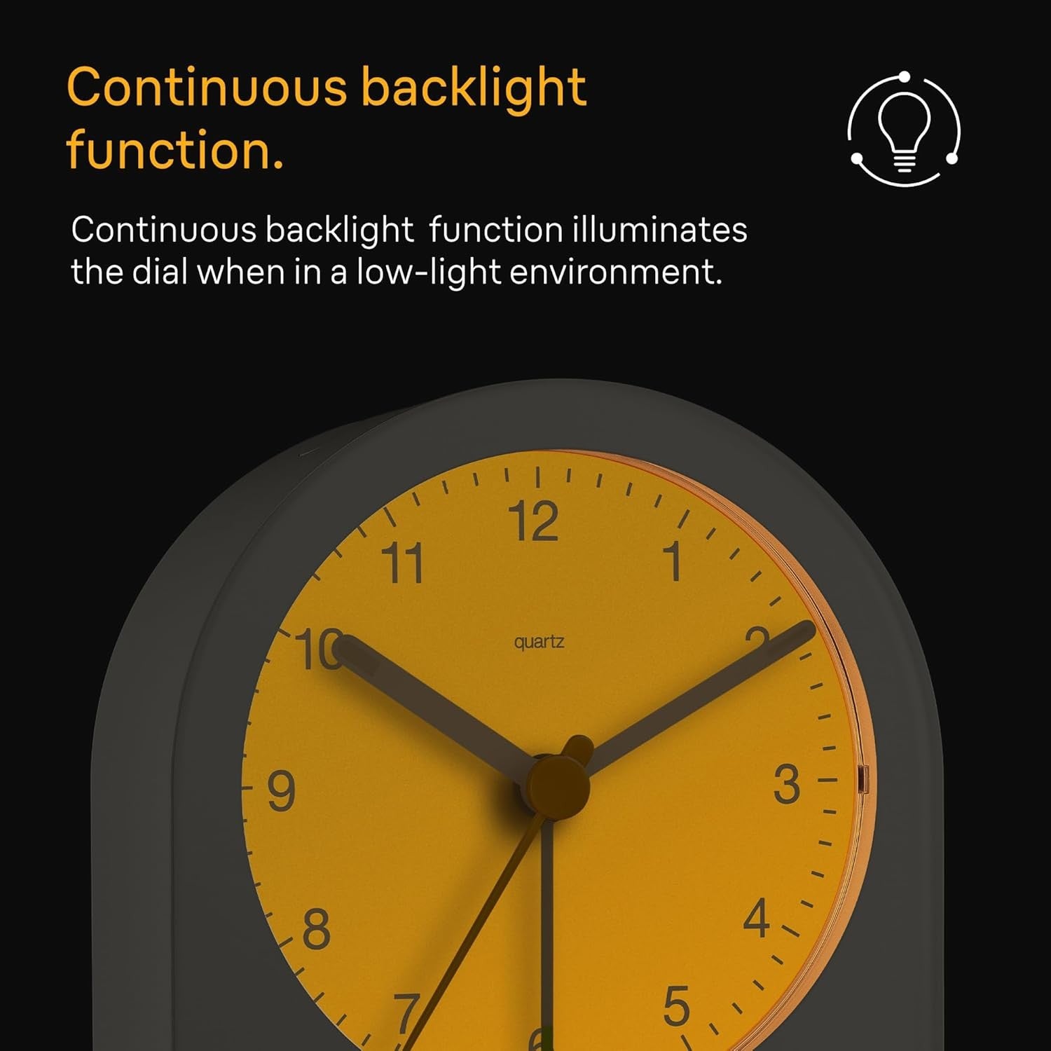 Grey Analogue Alarm Clock Quiet Quartz Backlight Compact Bedside