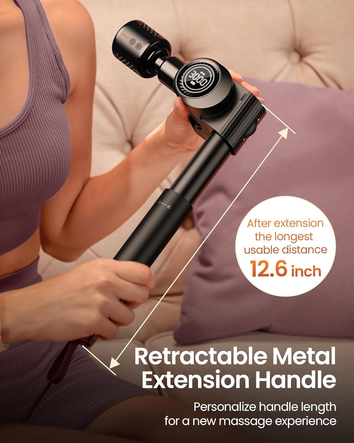 Deep Tissue Massage Gun Hot Cold Therapy Long Handle 32 Speeds Pain Relief