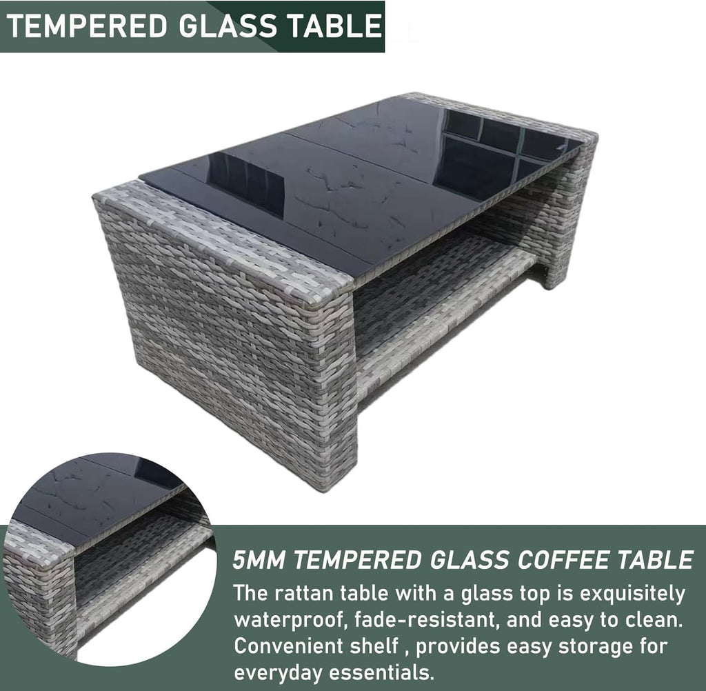 4-Piece Rattan Garden Furniture Set Outdoor Sofa Chairs with Table