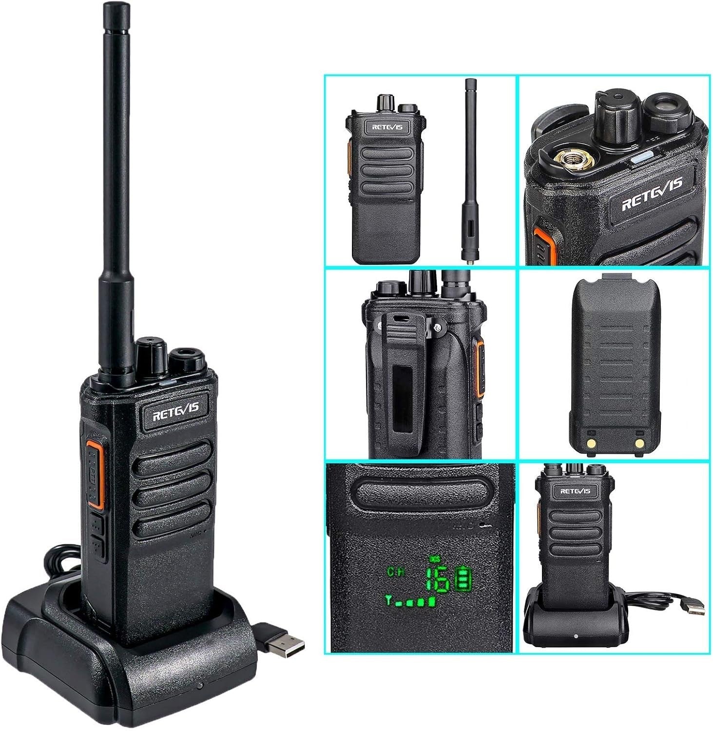 Long Range Professional Walkie Talkies 2 Pack 2600mAh Speaker Mic