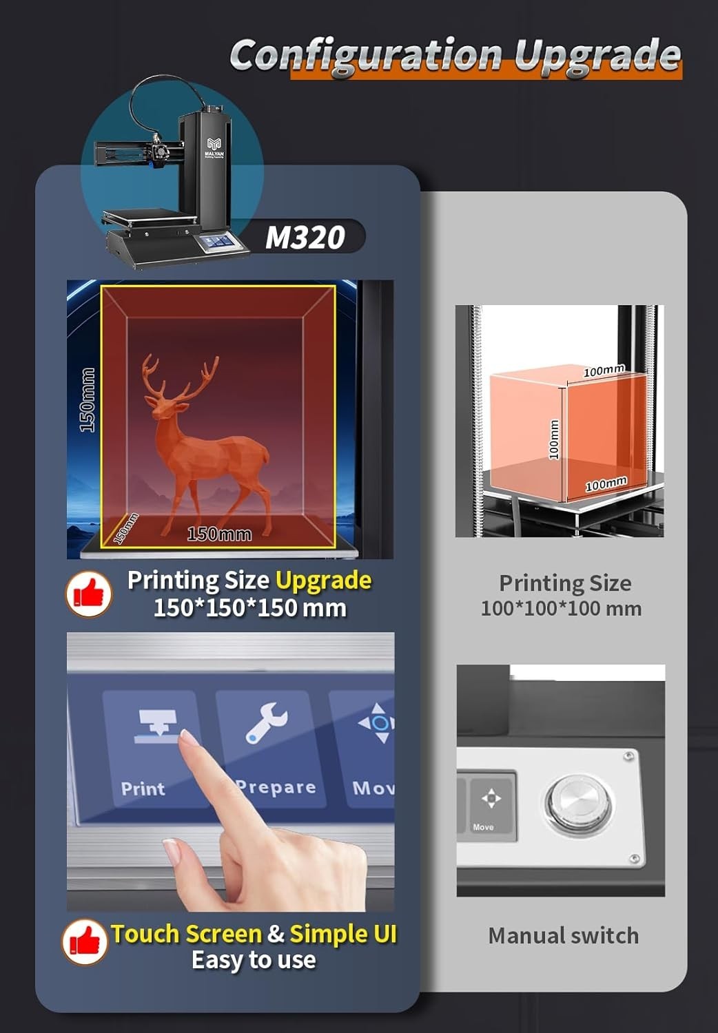 Fully Assembled Desktop 3D Printer Touch Screen Magnetic Bed Office Ready