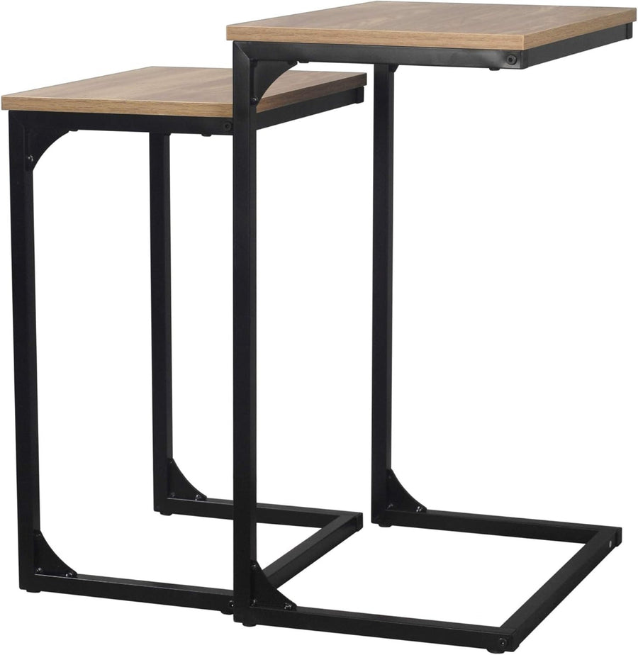 Side End Table Set of 2 Oak Storage MDF Nightstand Coffee Sofa Side Table