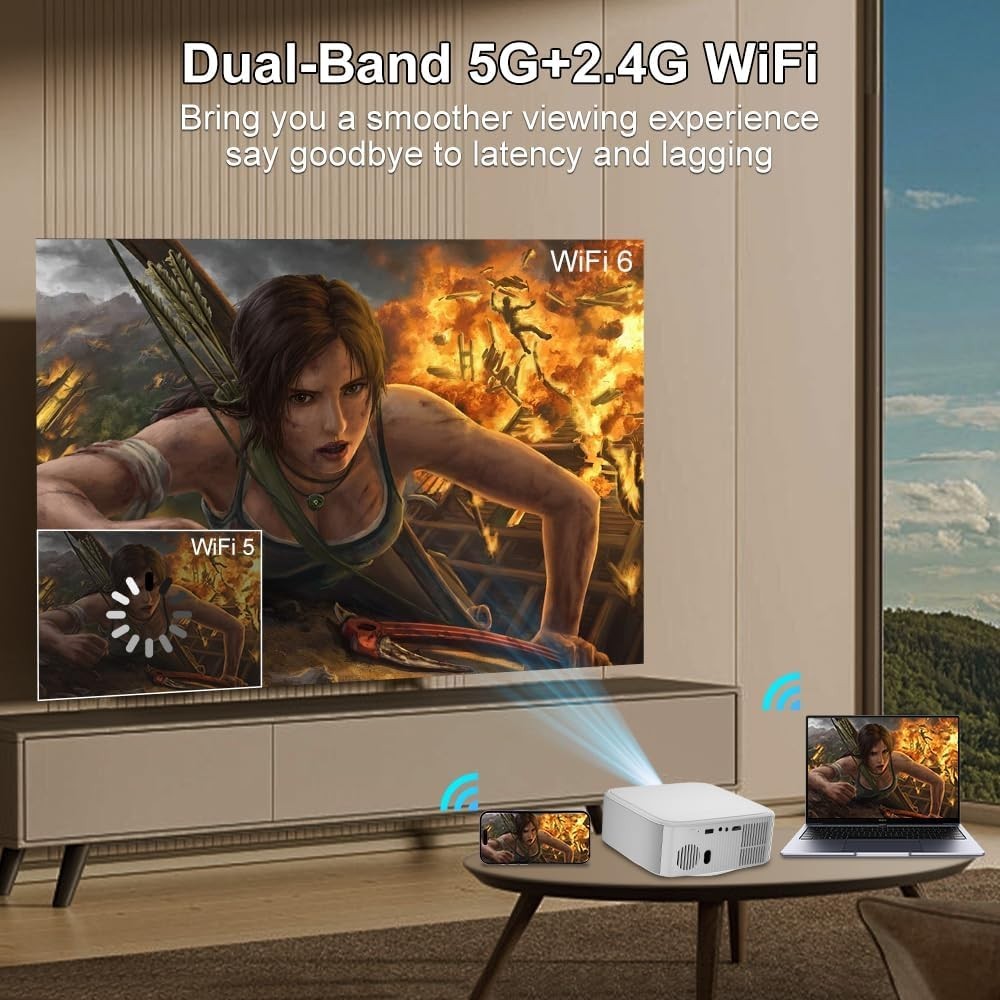 Smart 1080P Projector WiFi 6 Bluetooth Electric Focus Auto Keystone 4K