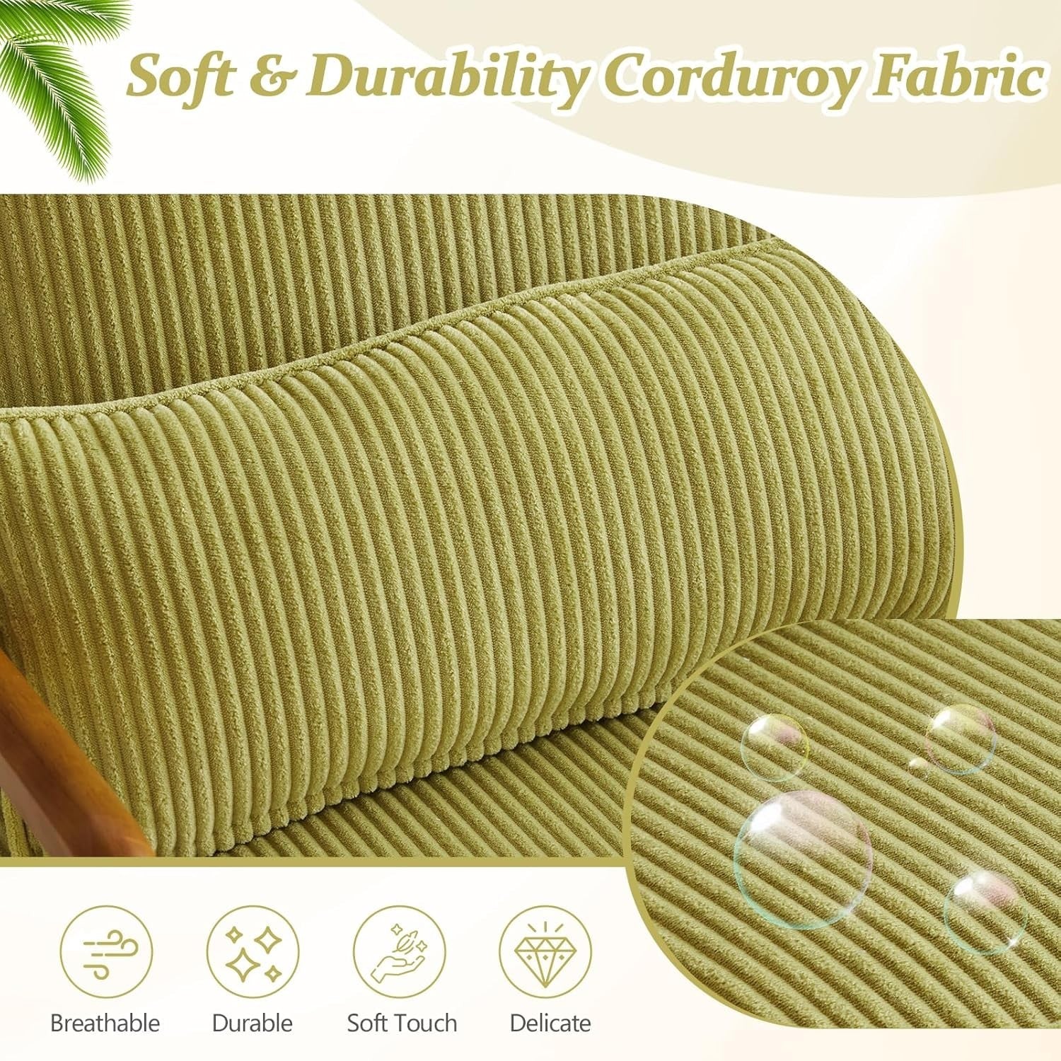 Corduroy Lounge Armchair with Cushions | Oversized Reading Chair, Green
