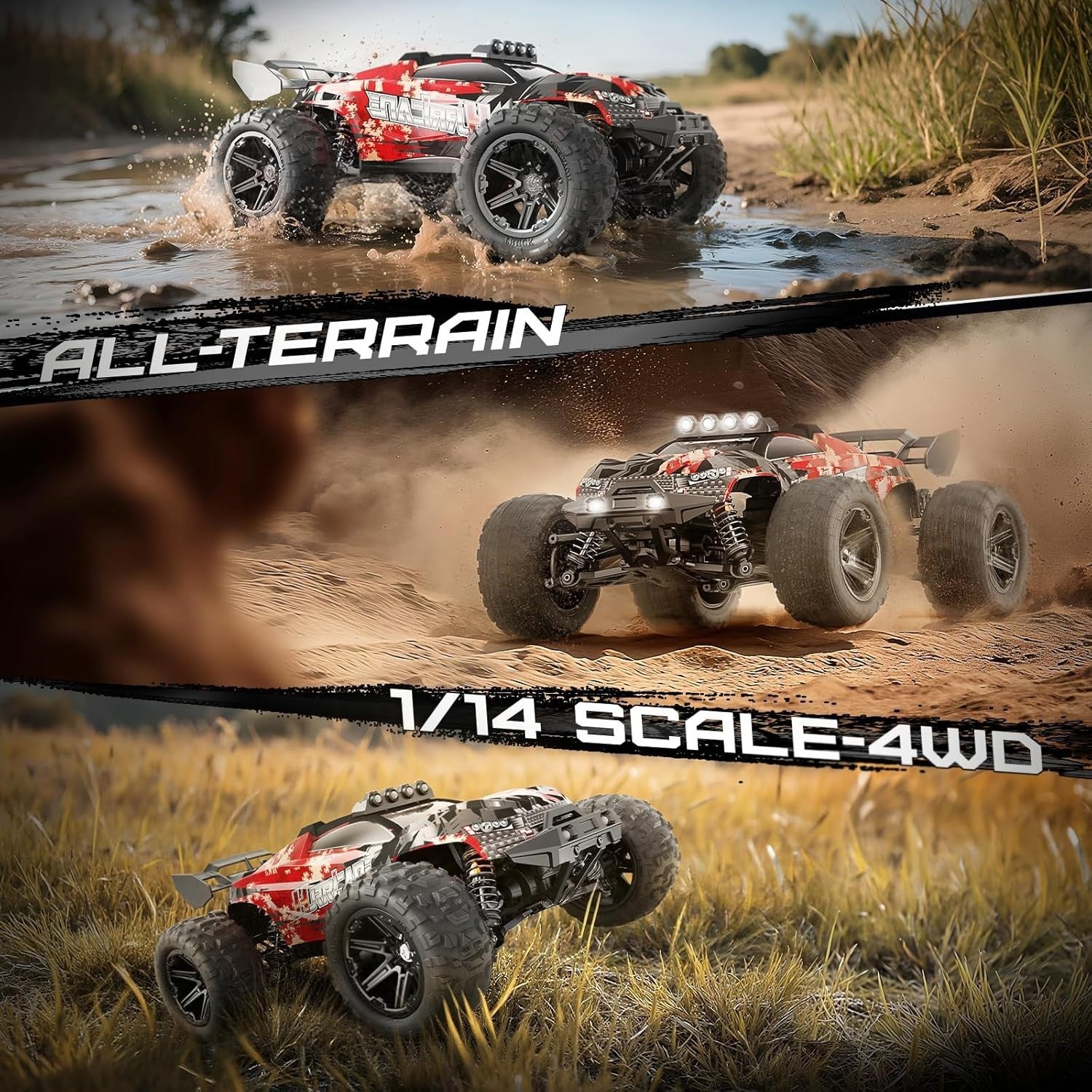 1:14 RC Car 40MPH 4WD Fast Waterproof Off-Road Monster Truck 2 Batteries