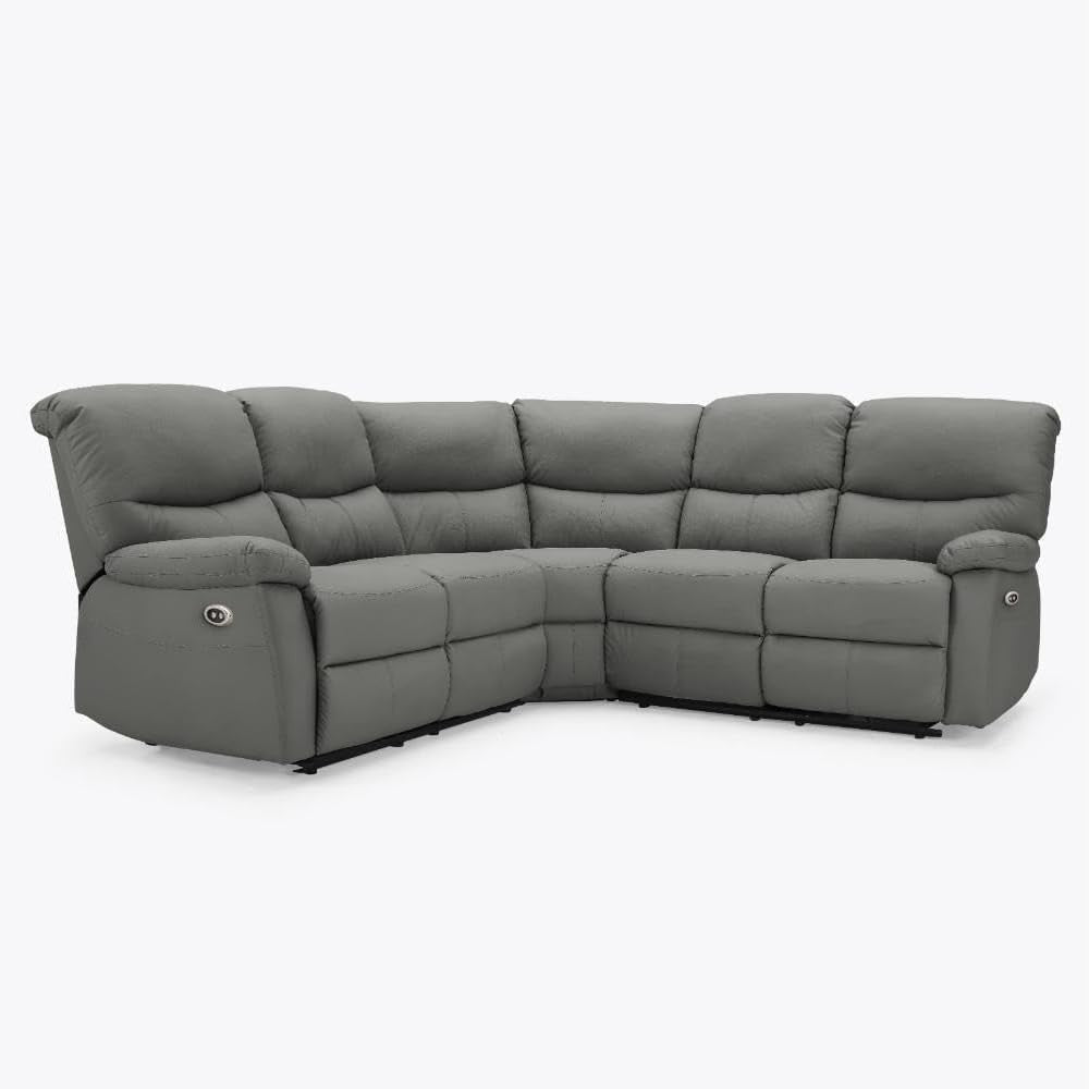 Recliner Corner Sofa 5 Seater Dark Grey Faux Leather | Electric Seats & Armrests