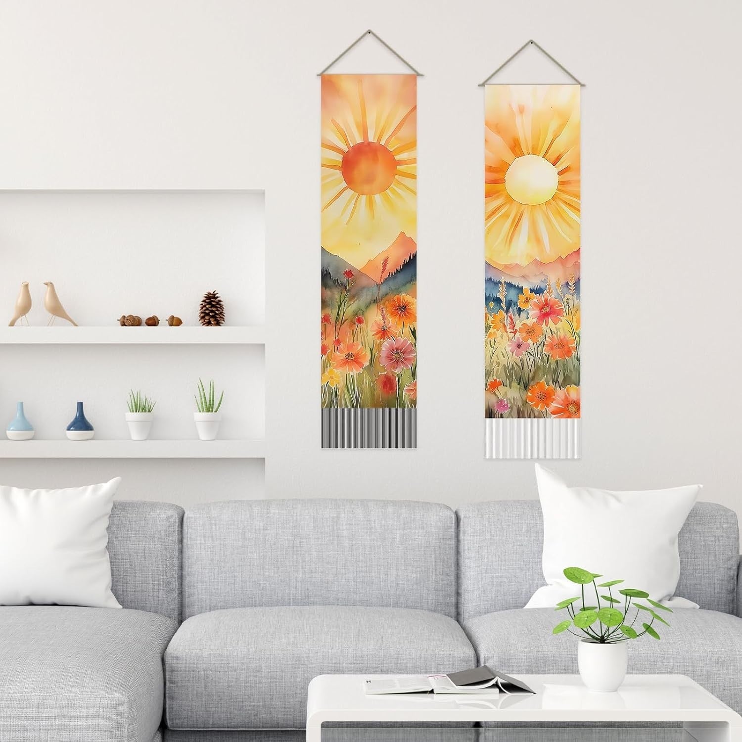 2PCS Boho Sun Tapestry 130x33cm Sunrise Wall Hanging Decor