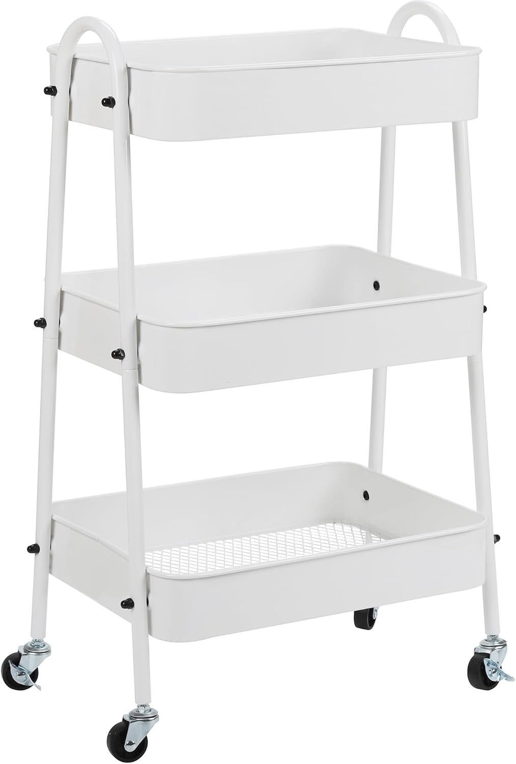 3 Tier Storage Trolley on Wheels Slim Rolling Metal Cart Lockable Castors