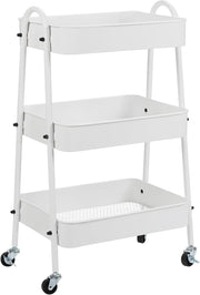 3 Tier Storage Trolley on Wheels Slim Rolling Metal Cart Lockable Castors