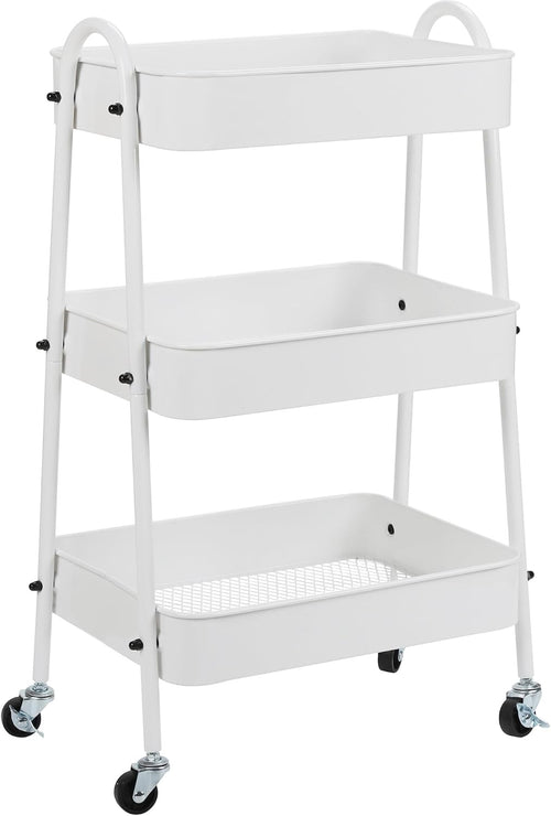 3 Tier Storage Trolley on Wheels Slim Rolling Metal Cart Lockable Castors
