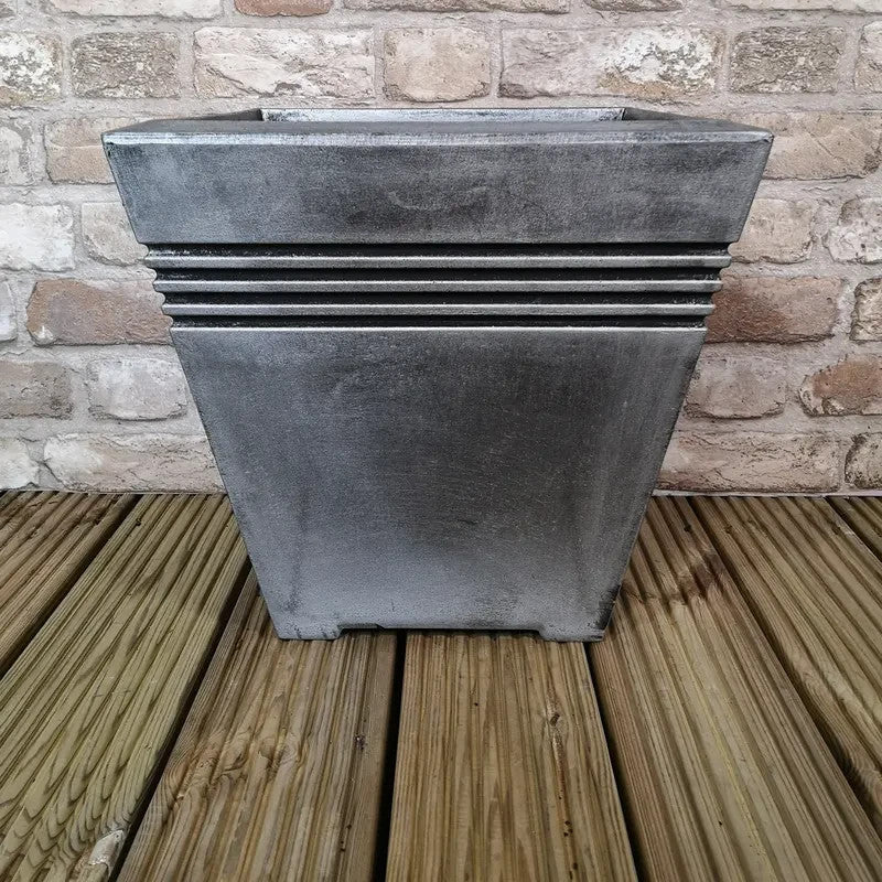 Grey Square Garden Planter Pot 33.5cm Tall Outdoor Flower Box Patio
