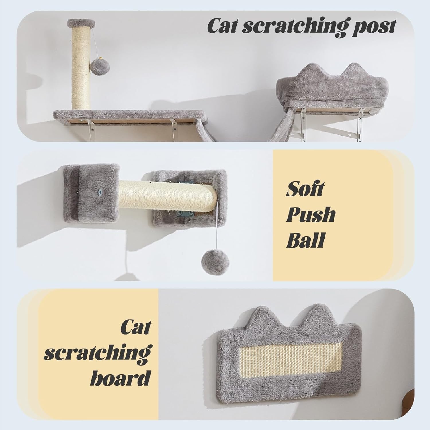 Cat Wall Shelves Set 6PCS Climbing Frame Beds Condo Scratching Posts