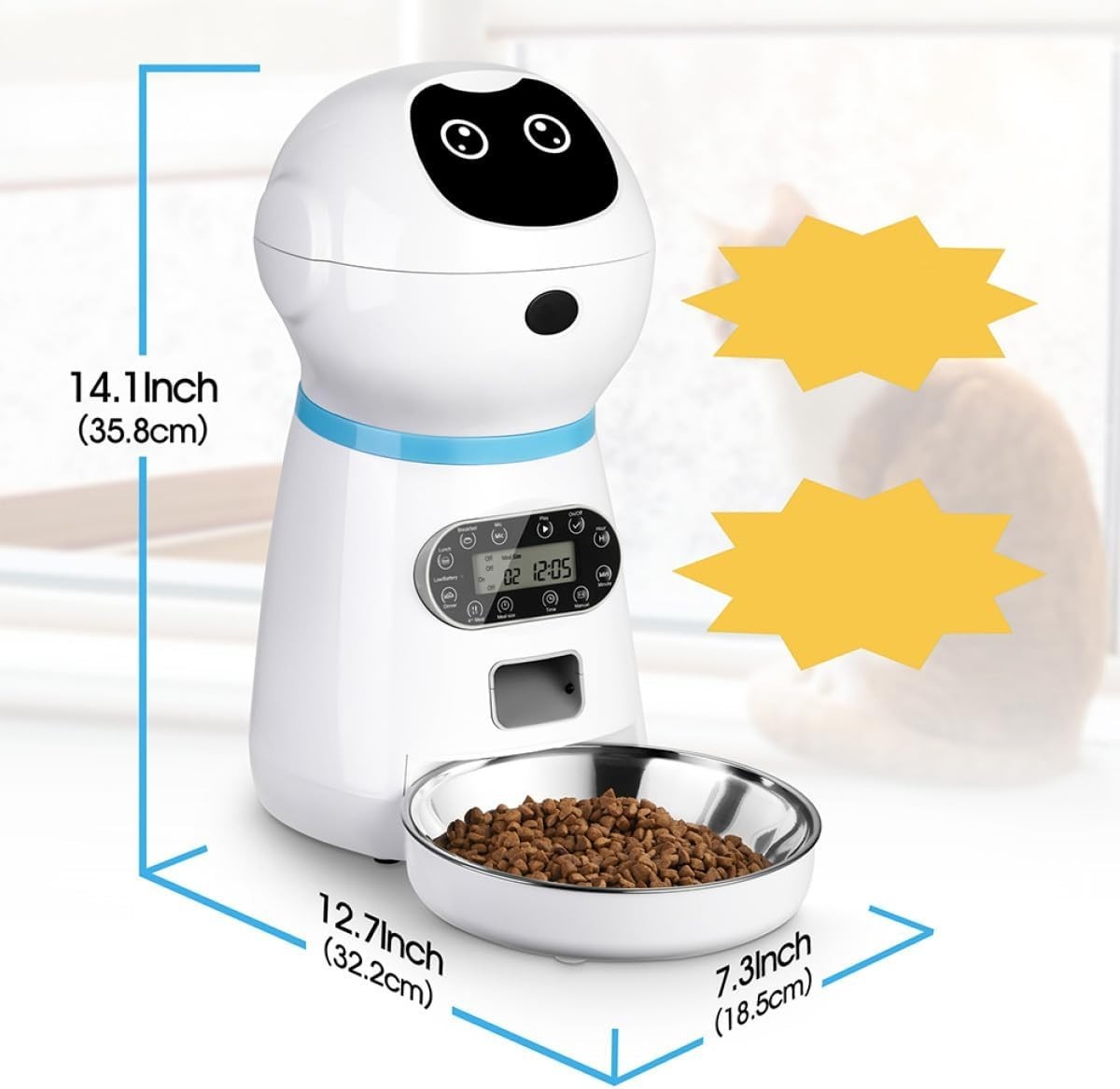 Automatic Cat Feeder 3.5L Digital Timer Food Dispenser Stainless Bowl