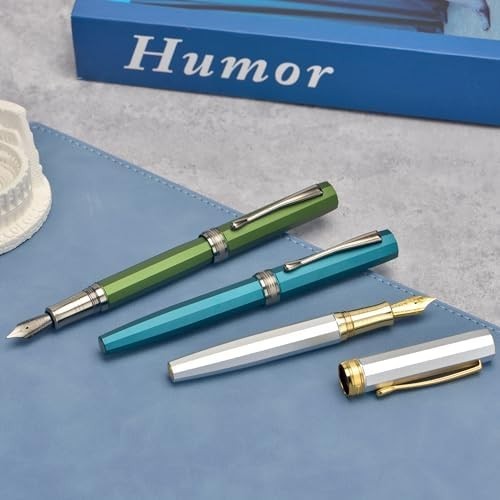 Luxury Metal Fountain Pen Extra Fine Black Nib Green Gift Case Set