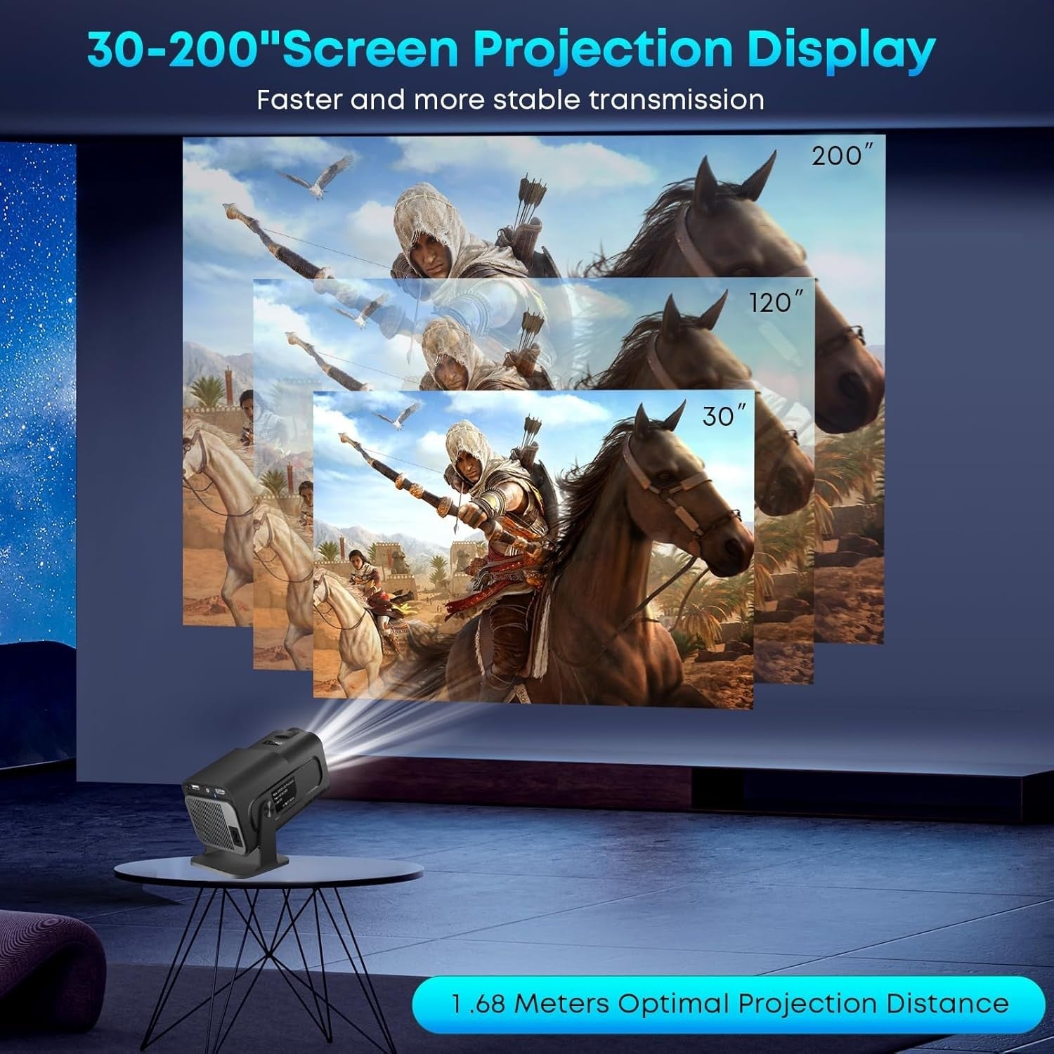 Mini Smart Projector 4K Ready WiFi 6 Bluetooth Netflix 180° Stand