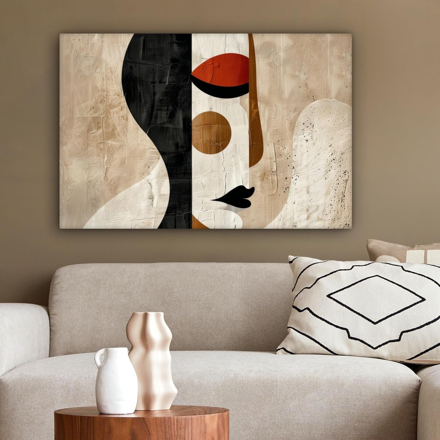 Abstract Canvas Wall Art Modern Woman White Beige Luxury Wall Decor 35x24