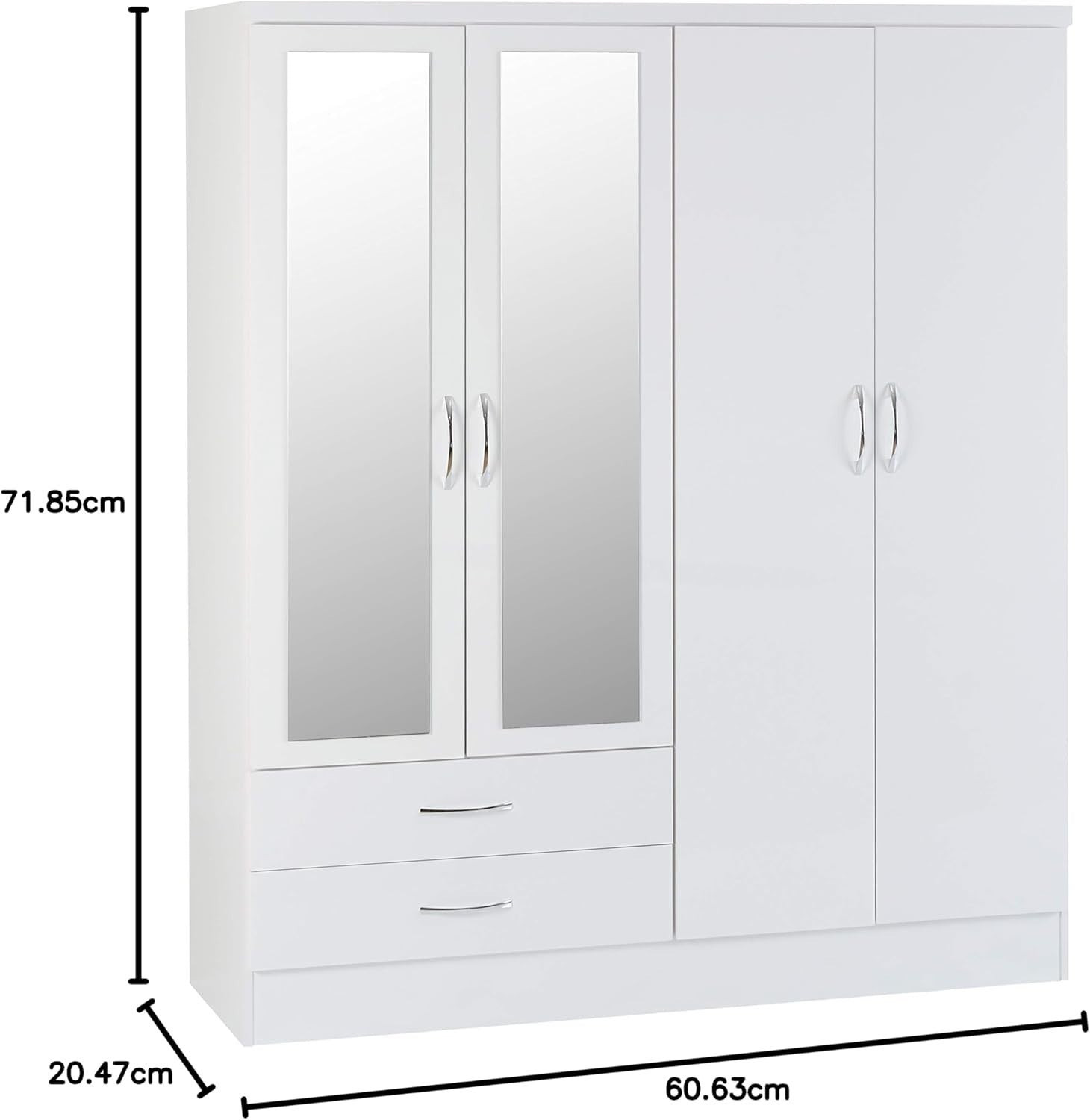 4 Door 2 Drawer White Gloss Wardrobe with Mirror | Large Storage & Modern Design