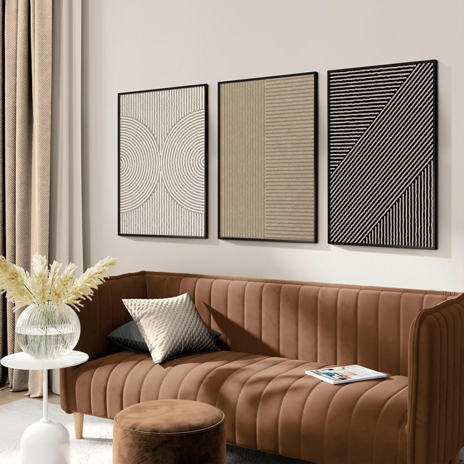 Boho Modern Canvas Wall Art 16x24 Set of 3 Neutral Abstract